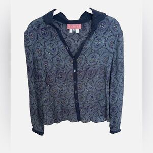 Women's Pazuki 100% Silk Green Embellished Blouse - Size M